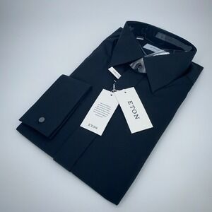 Eton Dress Shirt Mens L 16 1/2 - 42 Black Fine Twill Contemporary Fit Button Up‎